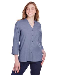 Devon & Jones DG562W - Ladies Crown Collection Stretch Pinpoint Chambray 3/4 Sleeve Blouse Navy