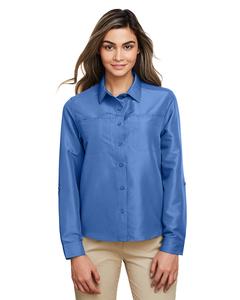 Harriton M580LW - Ladies Key West Long-Sleeve Performance Staff Shirt Pool Blue