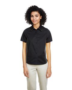Harriton M586W - Ladies Flash IL Colorblock Short Sleeve Shirt Black/Dk Charcl