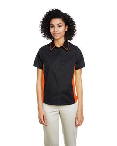 Harriton M586W - Ladies Flash IL Colorblock Short Sleeve Shirt Black/Tm Orange