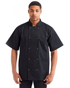 Artisan Collection by Reprime RP664 - Unisex Studded Front Short-Sleeve Chef's Jacket Black